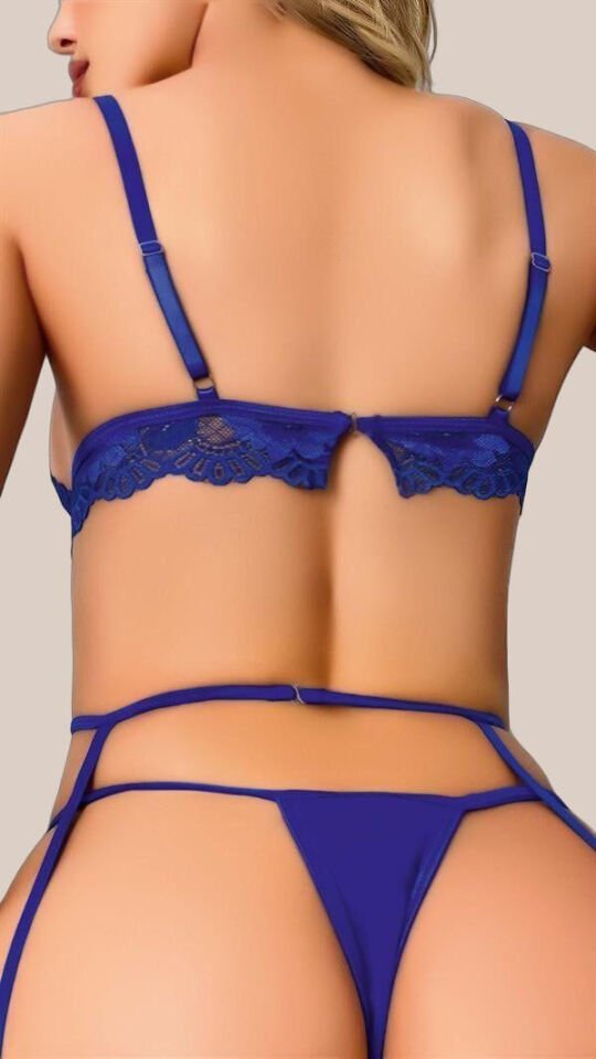 Arias Closet Mavi Dantel İşlemeli Fantezi Jartiyer Takımı