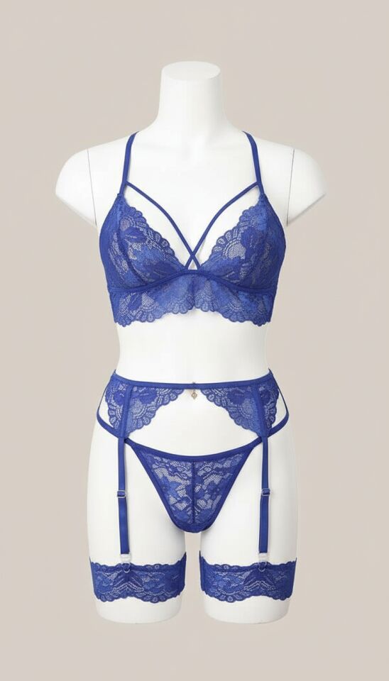 Arias Closet Mavi Dantel İşlemeli Fantezi Jartiyer Takımı