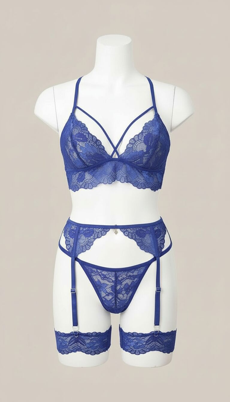 Arias Closet Mavi Dantel İşlemeli Fantezi Jartiyer Takımı