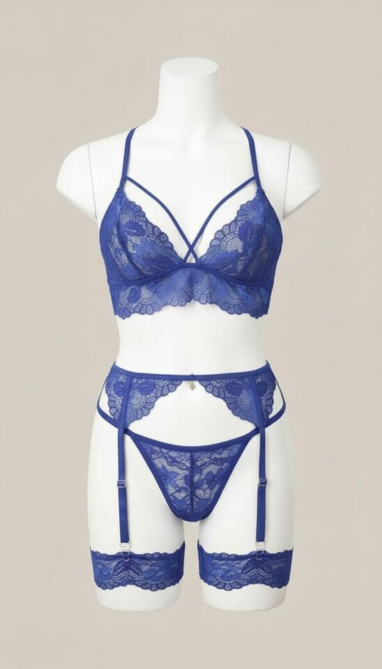 Arias Closet Mavi Dantel İşlemeli Fantezi Jartiyer Takımı