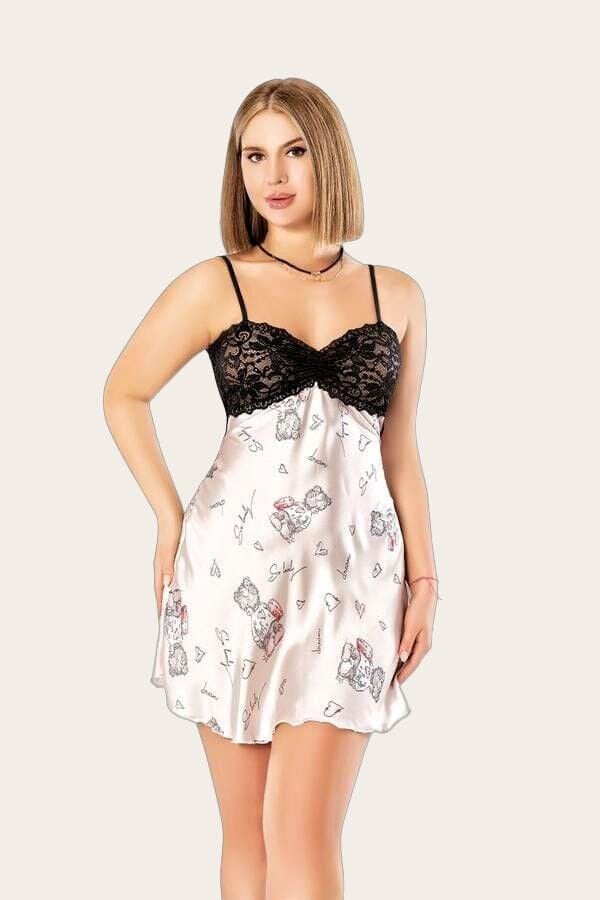 Dantel Detaylı Fantezi Mini Saten Gecelik