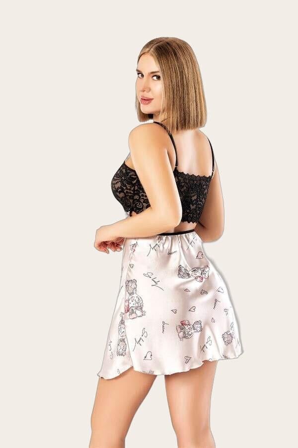 Dantel Detaylı Fantezi Mini Saten Gecelik