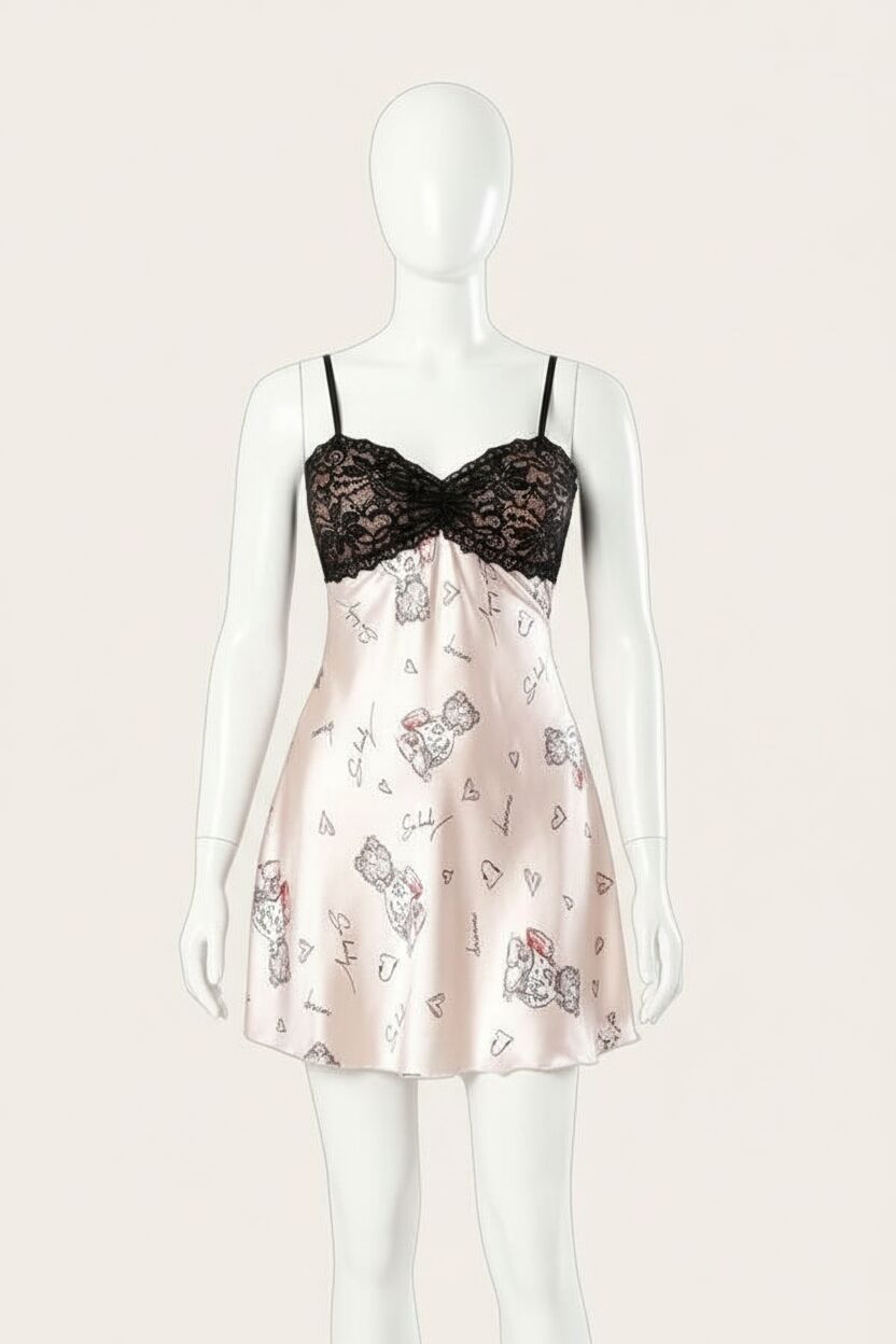 Dantel Detaylı Fantezi Mini Saten Gecelik