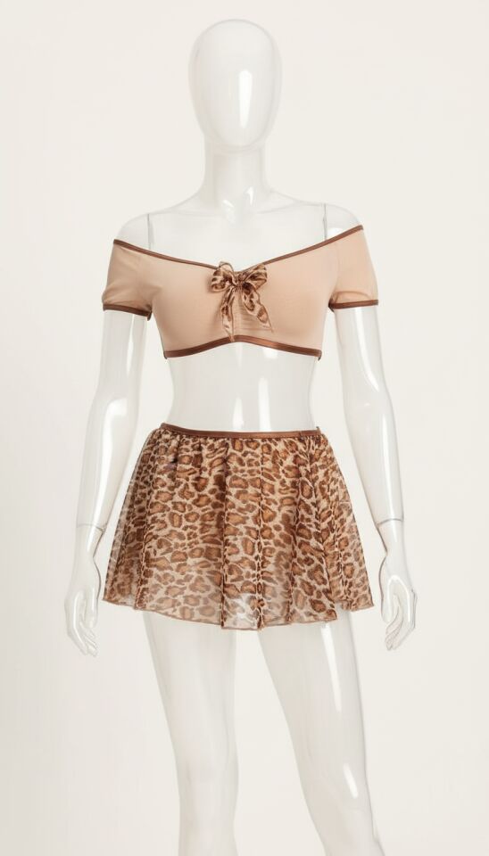 Arias Closet Kalın Askılı Sütyen Leopar Desen Etekli Fantezi Gecelik