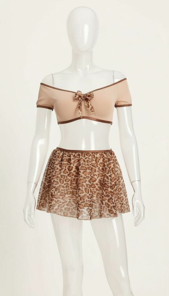 Arias Closet Kalın Askılı Sütyen Leopar Desen Etekli Fantezi Gecelik