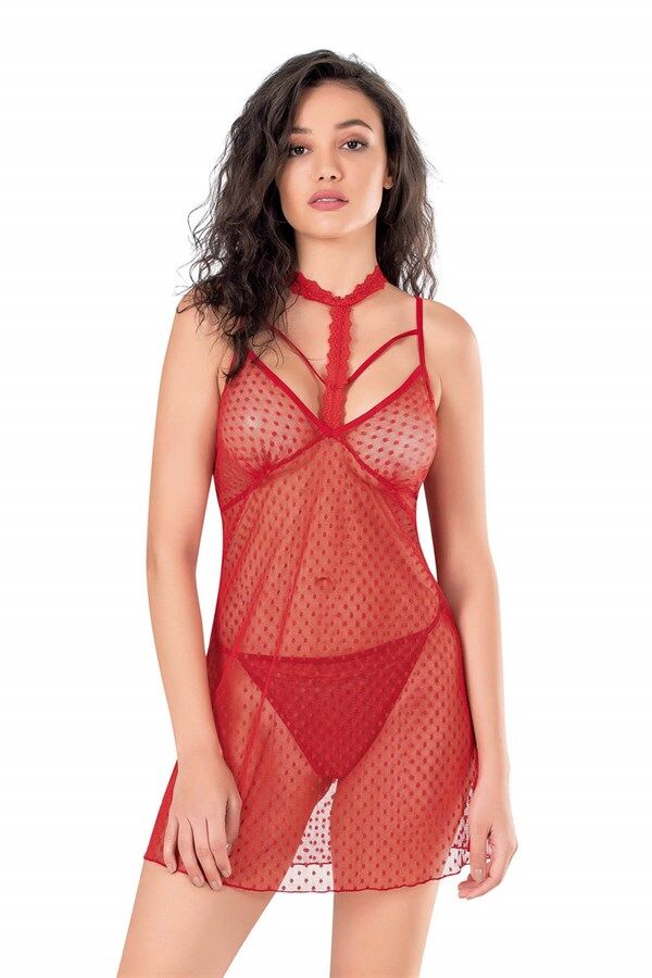 Arias Closet Kırmızı Kısa Tül Gecelik