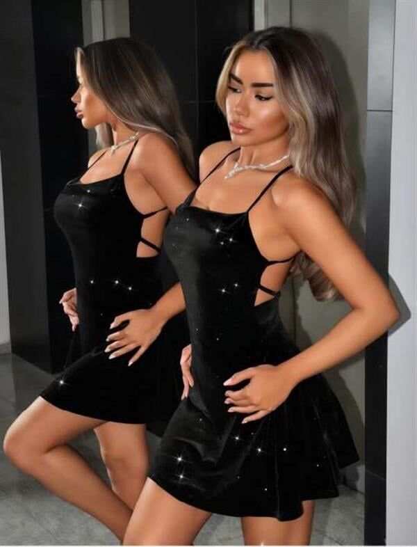Arias Closet Siyah Sırt Dekolteli Simli Fantezi Mini Club Elbisesi