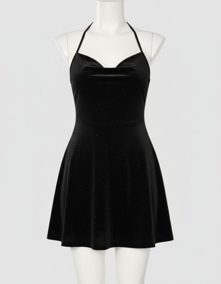 Arias Closet Siyah Sırt Dekolteli Simli Fantezi Mini Club Elbisesi