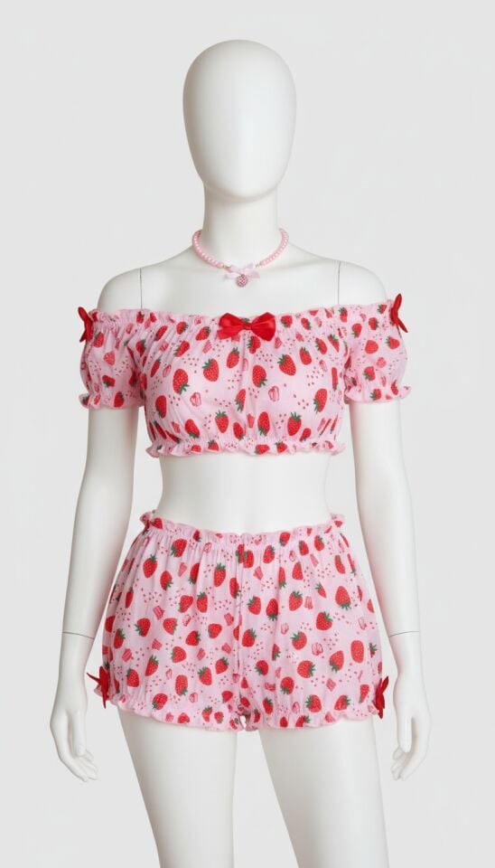 Arias Closet Pembe Çilek Desenli Şortlu Fantezi Sütyen Takımı