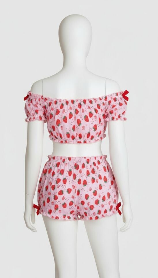 Arias Closet Pembe Çilek Desenli Şortlu Fantezi Sütyen Takımı