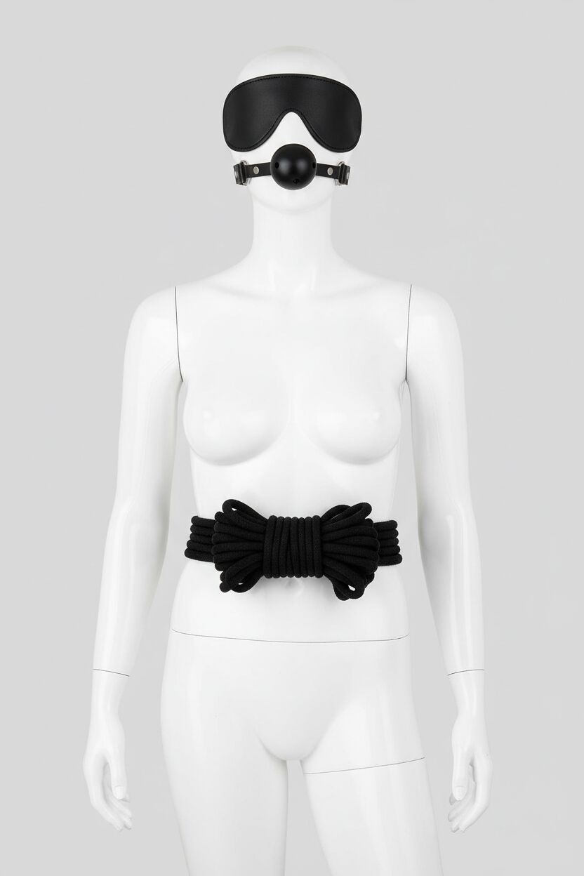 Arias Closet Gözlük Ağız Topu İp Üçlü Deri Harness Set