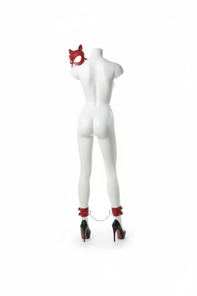 Kırmızı Maske Tasma Ve Bacak Kelepce Sexy Set