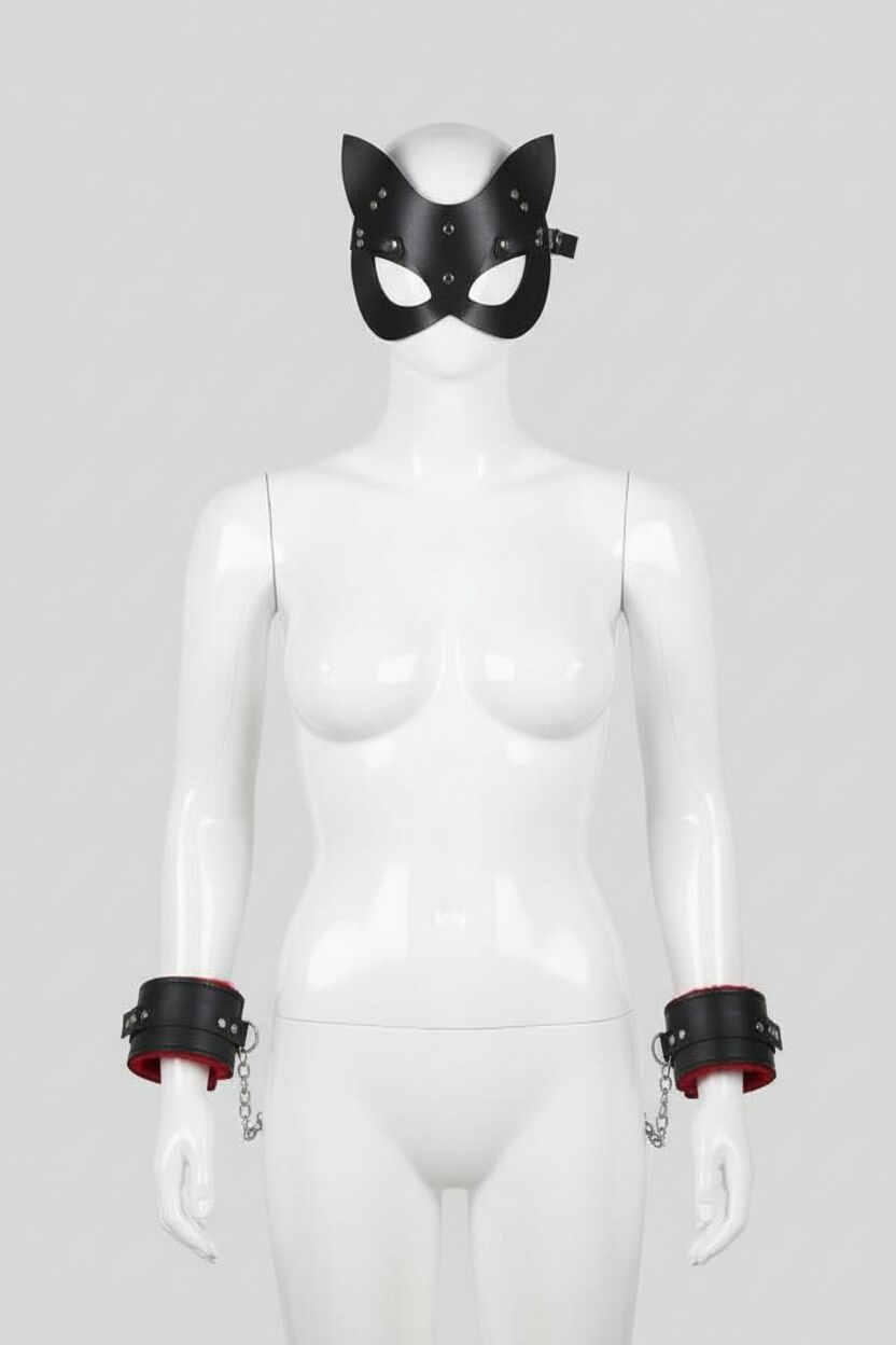 Arias Closet Maske Ve Kelepçe Deri Harness Fantezi Set