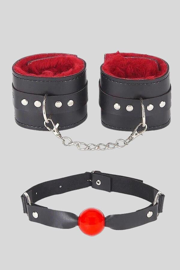 Arias Closet Ağız Topu Ve Kelepce İçi Tüylü Kırmızı Set