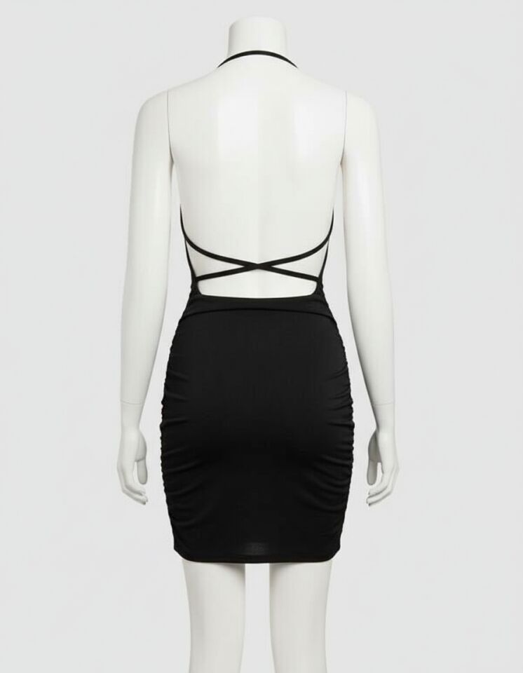 Arias Closet Siyah Boyundan Bağlamalı Sırt Dekolteli Mini Club Elbisesi