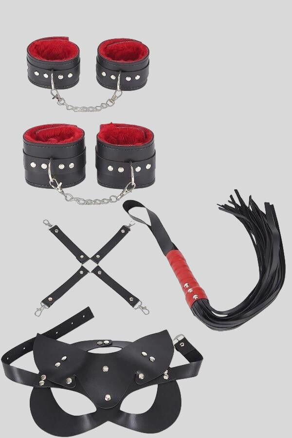 Arias Closet 4'lü Kol Bacak Kırbaç Maske Deri Aksesuar Set