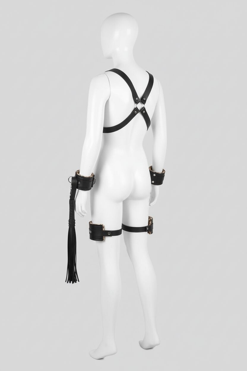 Arias Closet Deri Leoparlı 4'lü Harness Set