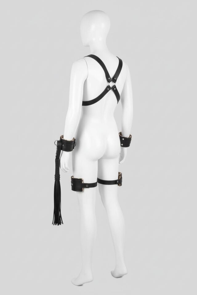 Arias Closet Deri Leoparlı 4'lü Harness Set