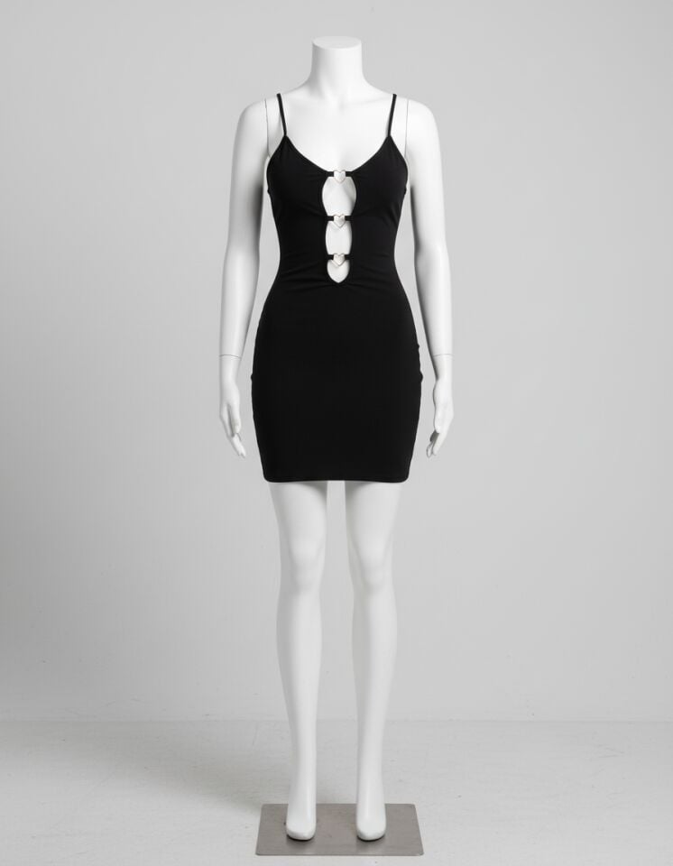 Arias Closet Siyah Göğüs Dekolteli Kalp Detaylı Mini Club Elbisesi