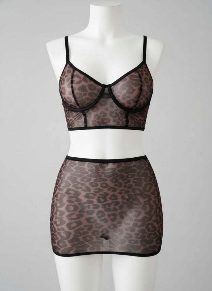 Arias Closet Leopar Desenli  Arkası İp Detaylı Büstiyerli Fantezi Takım