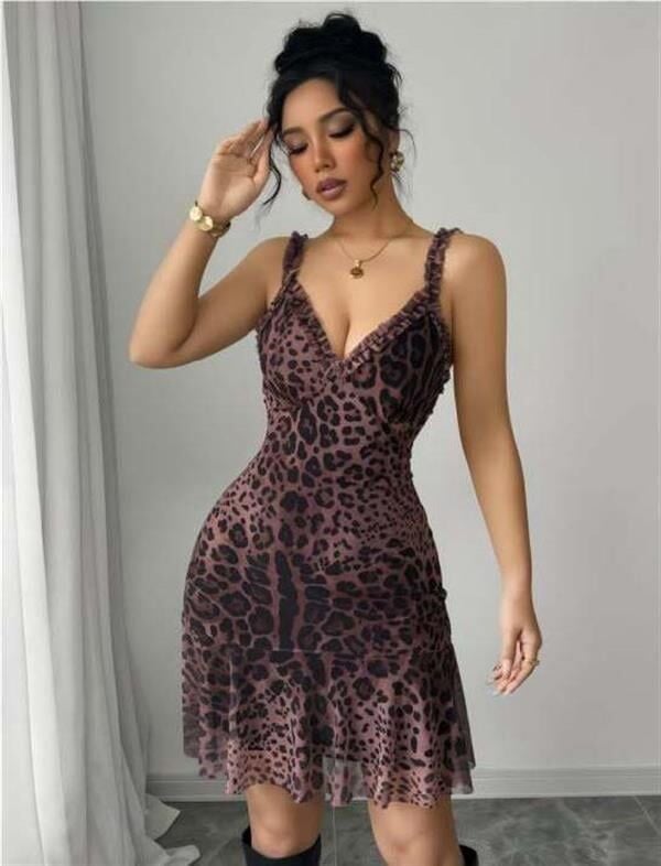 Arias Closet Timsah Desenli Askılı Mini Club Elbisesi