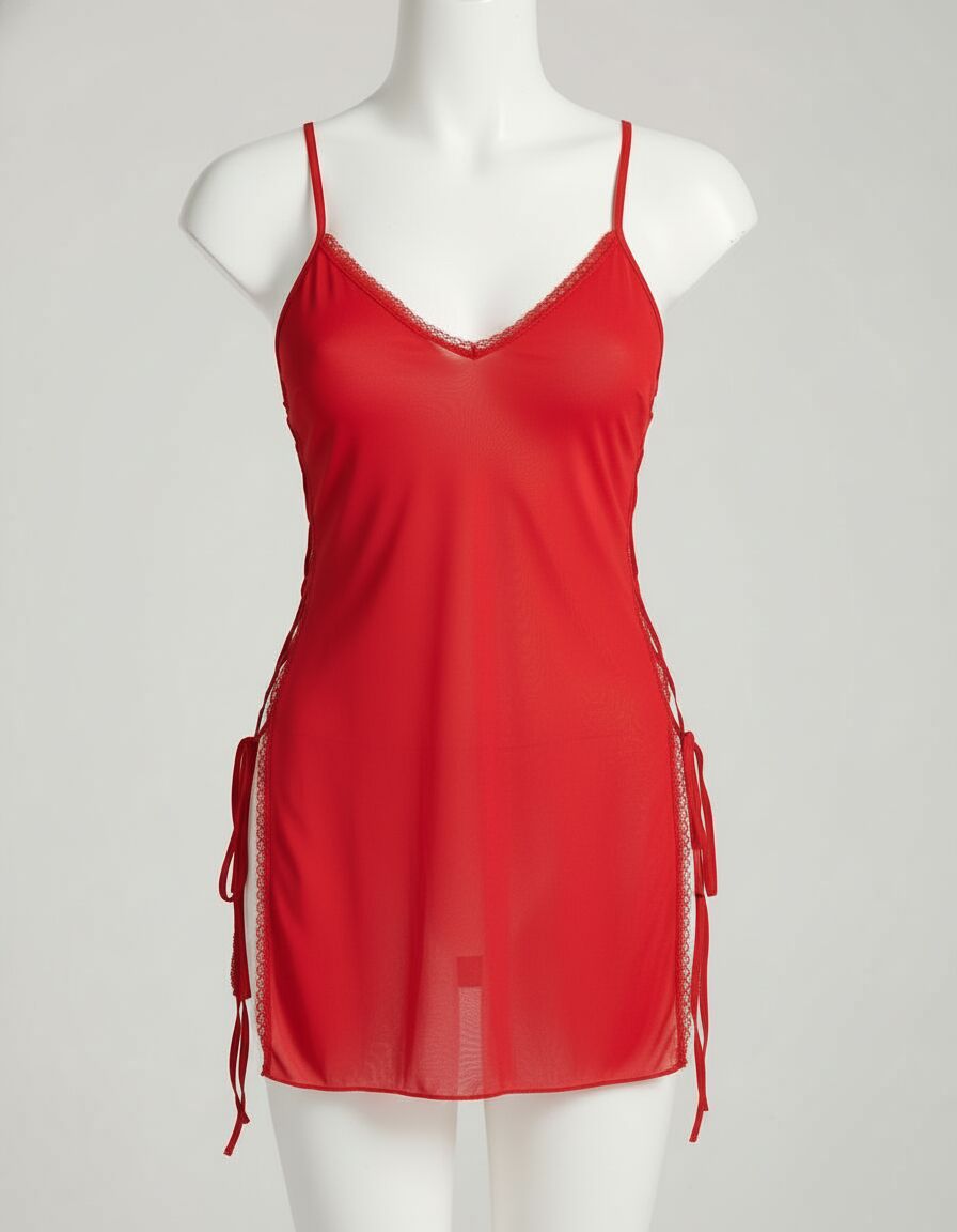 Arias Closet Kırmızı Yanları İp Detaylı Fantezi Gecelik