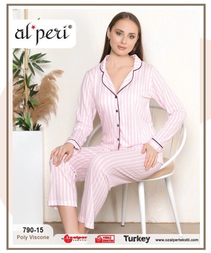 Alperi 790-15 Bayan Uzun Kol Pijama Takım 4'lü