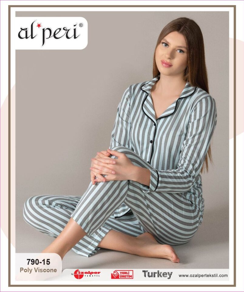 Alperi 790-15 Bayan Uzun Kol Pijama Takım 4'lü