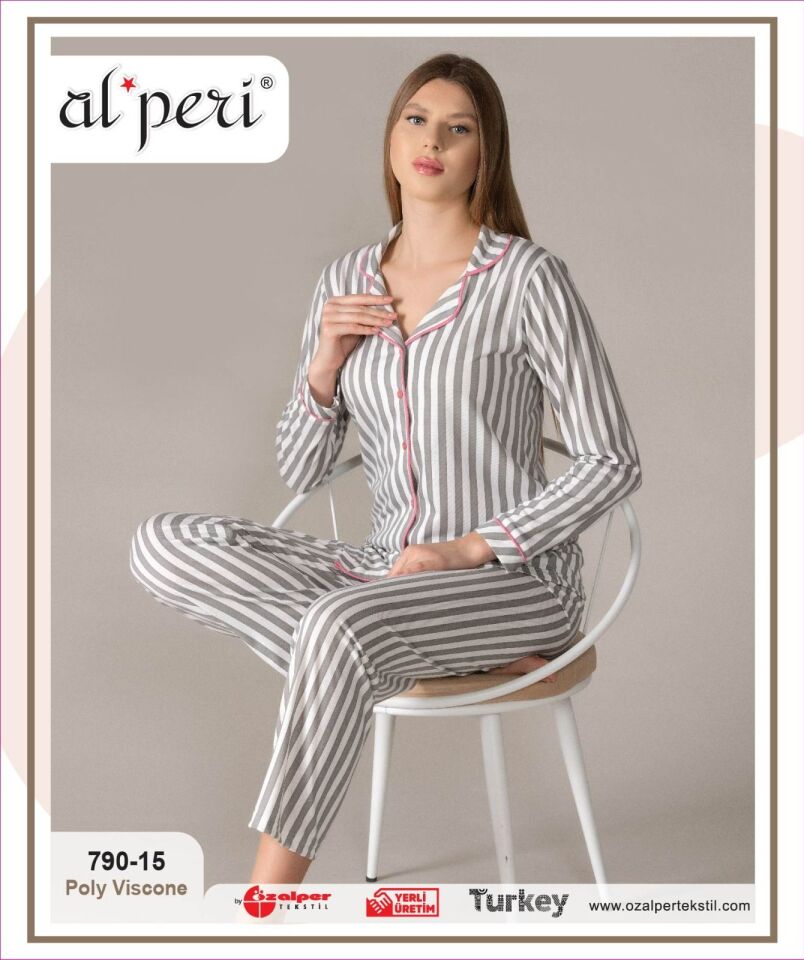 Alperi 790-15 Bayan Uzun Kol Pijama Takım 4'lü