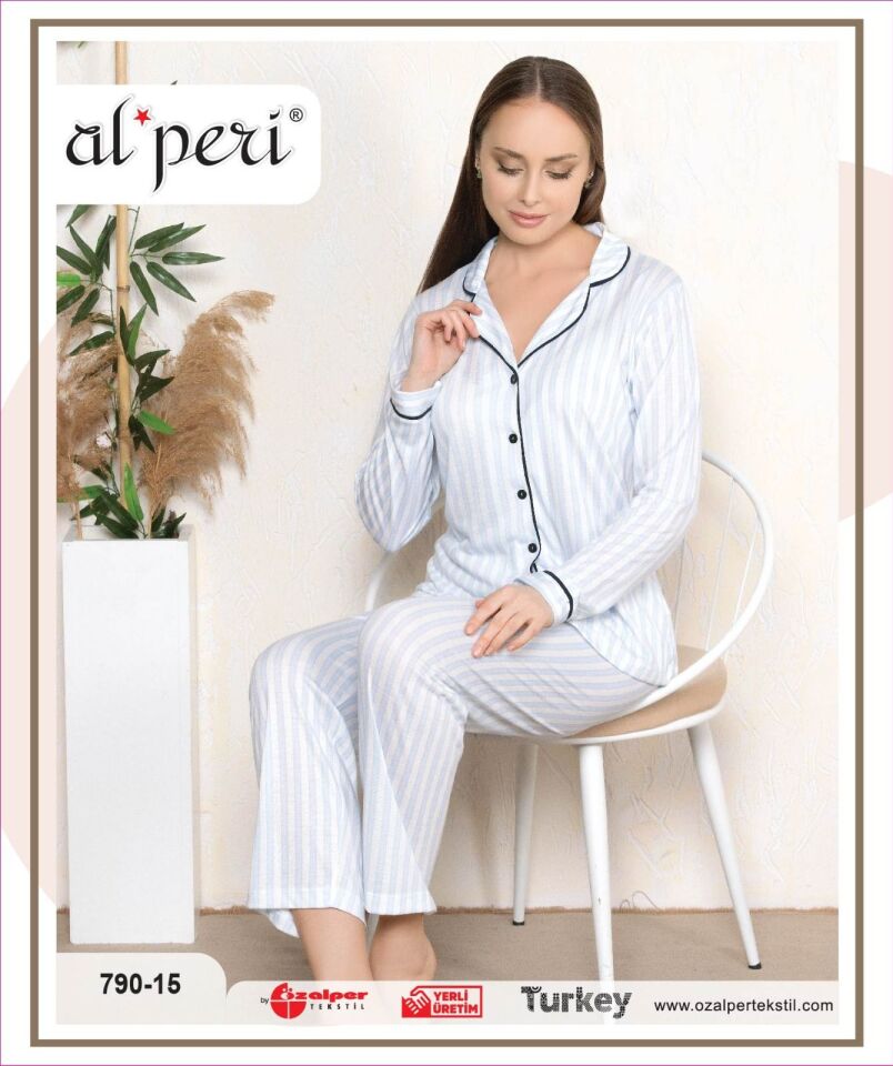 Alperi 790-15 Bayan Uzun Kol Pijama Takım 4'lü