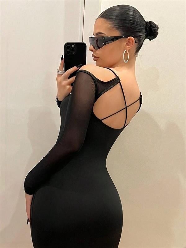 Arias Closet Siyah Göğüs Dekolteli İp Detaylı Mini Club Elbisesi