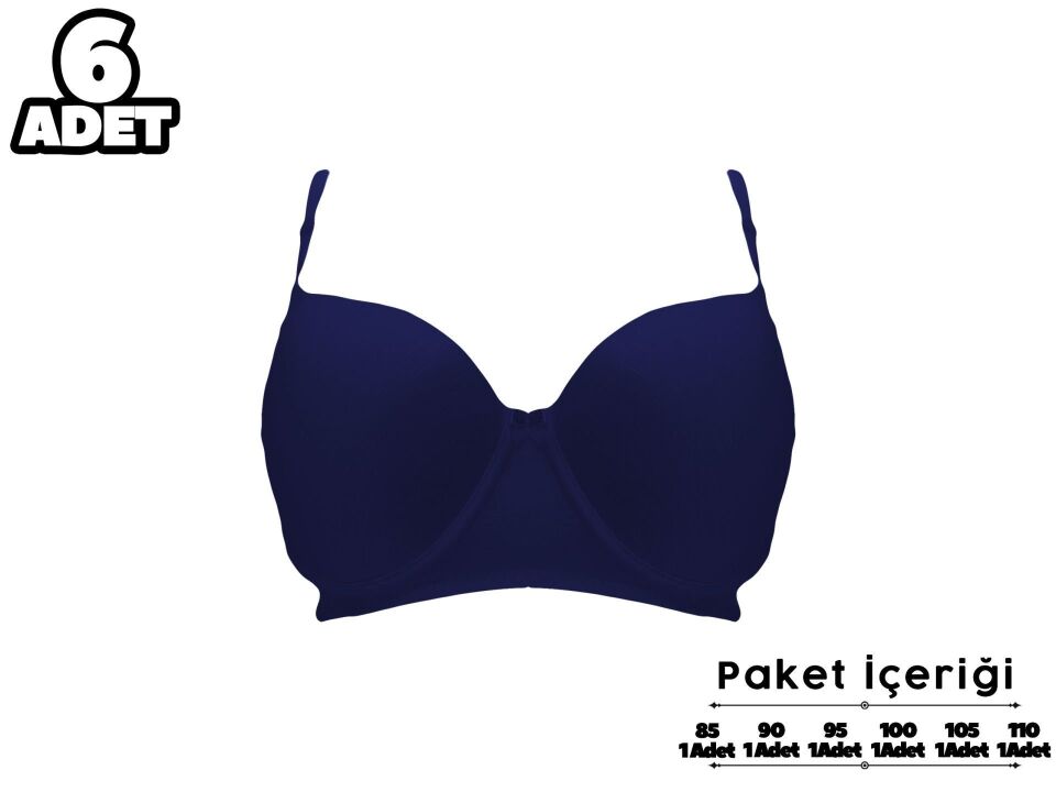 Liza 2110 Lacivert C Cup Balenli Desteksiz Bayan Sütyen 6'lı