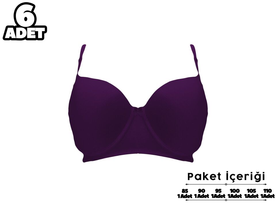 Liza 2110 Mor C Cup Balenli Desteksiz Bayan Sütyen 6'lı