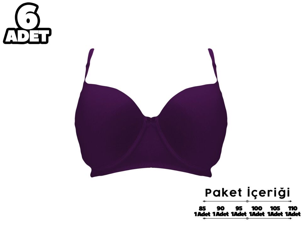 Liza 2110 Mor C Cup Balenli Desteksiz Bayan Sütyen 6'lı