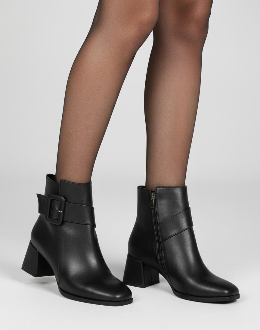 Kadın Küt Cilt Bot Siyah Kare Tokalı Günlük Şık Tasarım