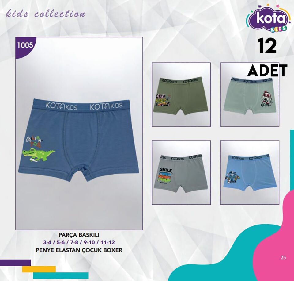 Kota 1005 Baskılı Erkek Çocuk Boxer 12'li