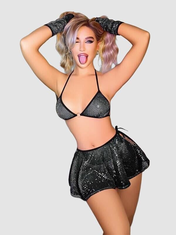 Arias Closet Siyah Parlak Etekli Sütyen Takımı