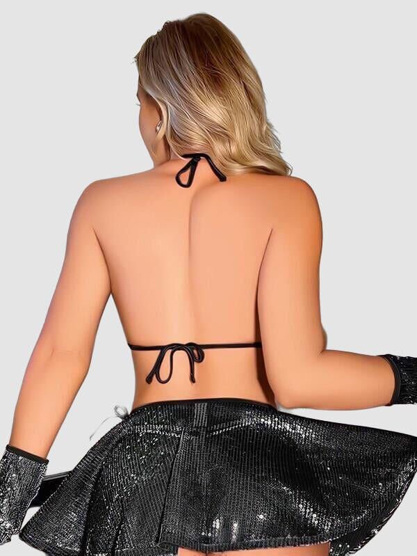 Arias Closet Siyah Parlak Etekli Sütyen Takımı