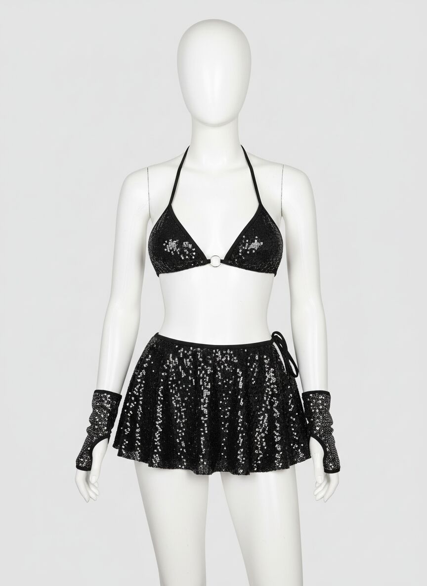 Siyah Parlak Etekli Sütyen Takımı