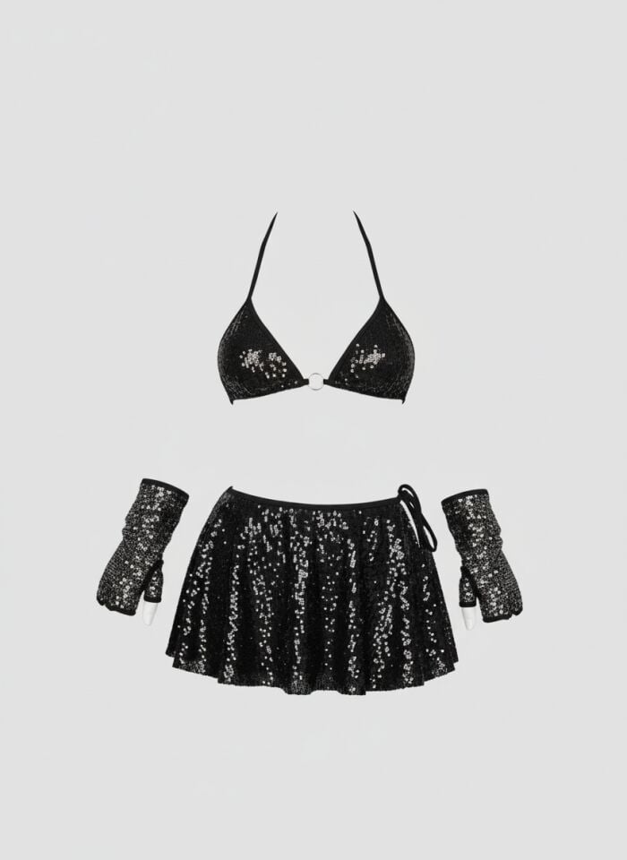 Arias Closet Siyah Parlak Etekli Sütyen Takımı