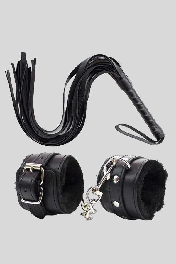 Arias Closet Deri Bileklik Kırbaç Harness Set