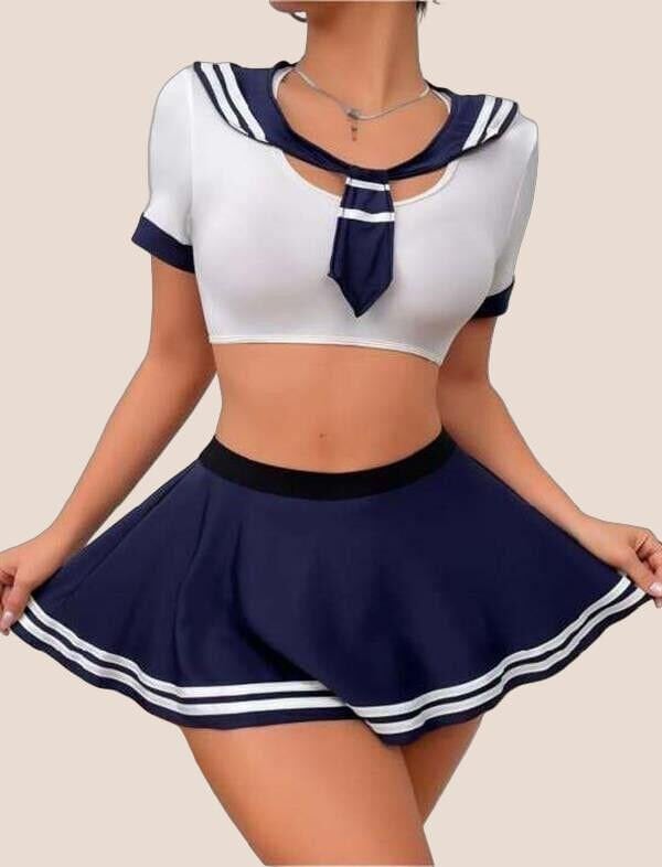 Arias Closet Lacivert Büstiyerli Mini Etekli Fantezi Denizci Kostümü