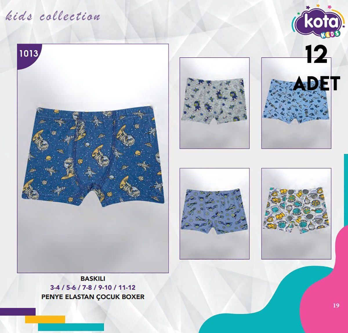 Kota 1013 Baskılı Erkek Çocuk Boxer 12'li