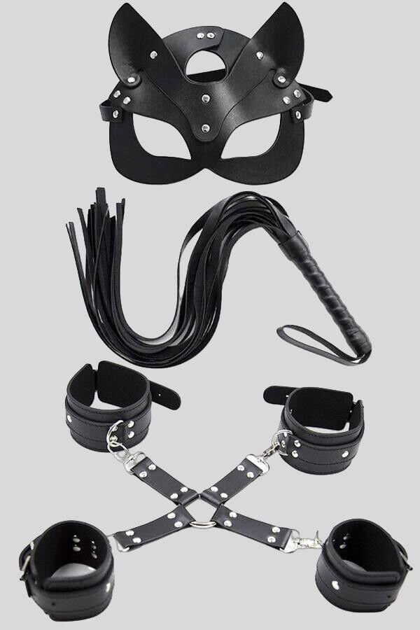 Arias Closet Maske Kırbaç Bileklik 5 Li Harness Deri Set