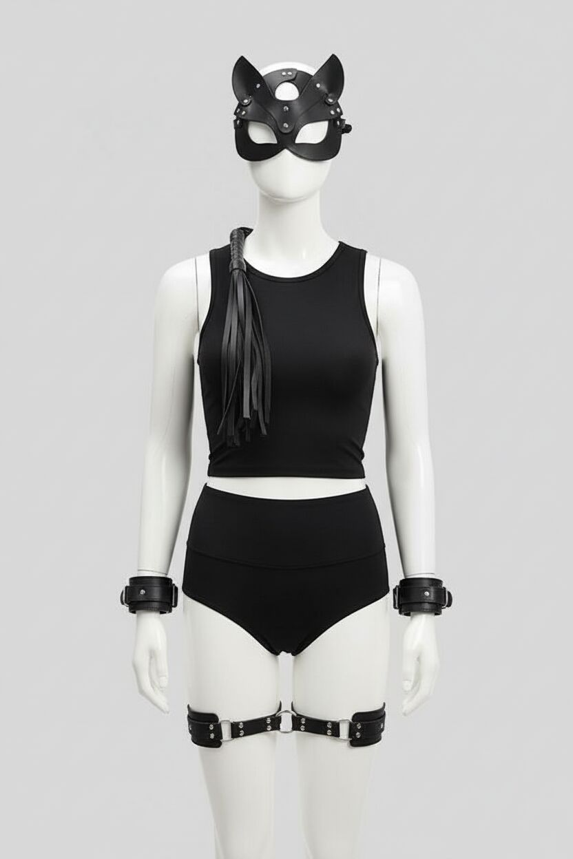 Arias Closet Maske Kırbaç Bileklik 5 Li Harness Deri Set