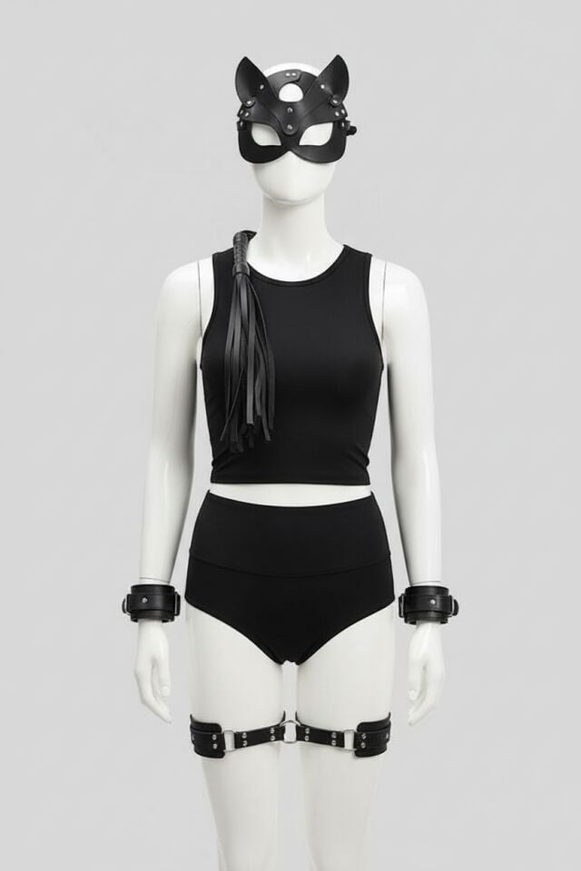 Arias Closet Maske Kırbaç Bileklik 5 Li Harness Deri Set