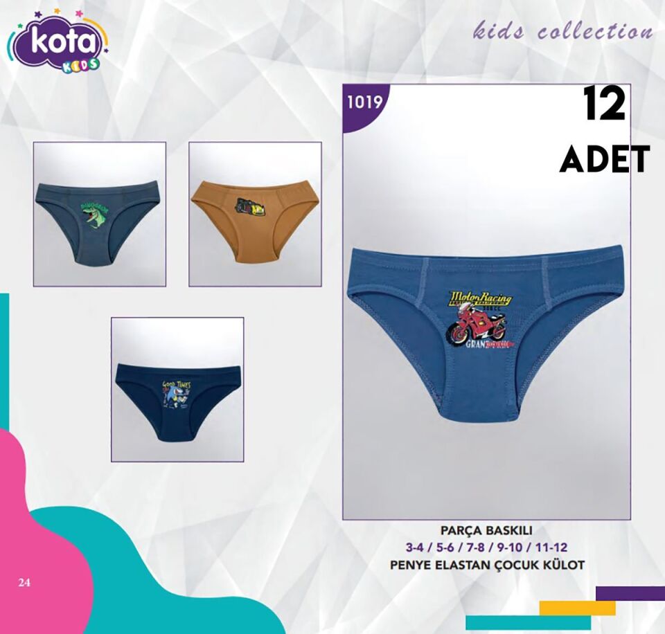 Kota 1019 Baskılı Erkek Çocuk Külot 12'li