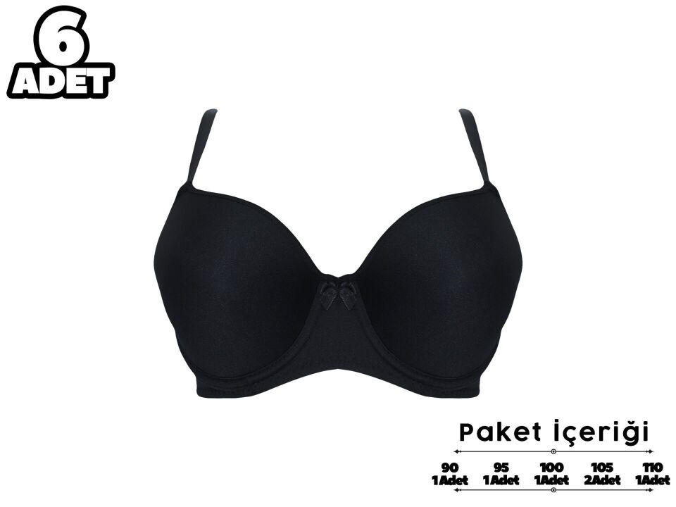 Liza 2120 Siyah C Cup Balenli Desteksiz Bayan Sütyen 6'lı