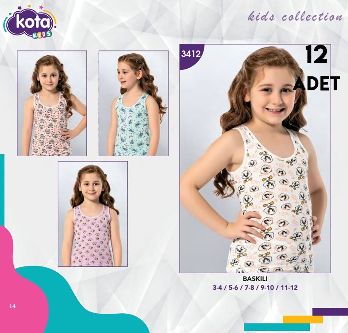 Kota 3412 Baskılı Kız Çocuk Atlet 12'li