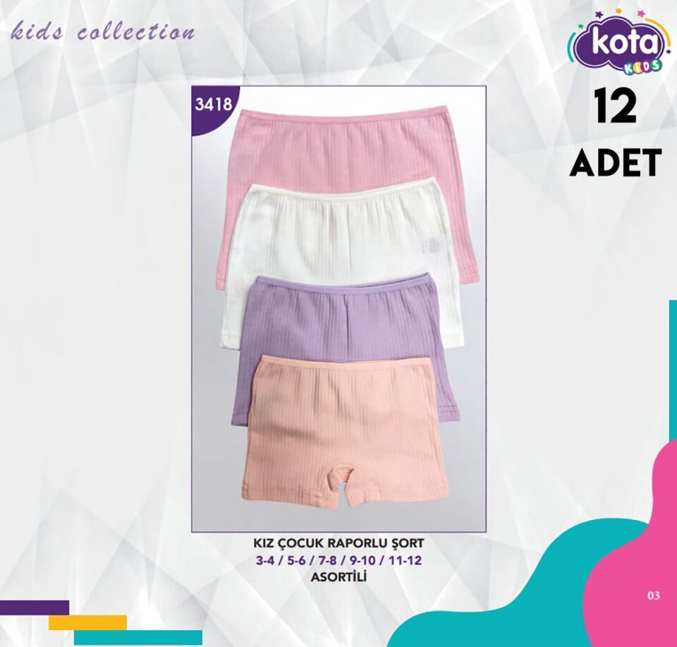 Kota 3418 Kız Çocuk Raporlu Ribana Boxer 12'li